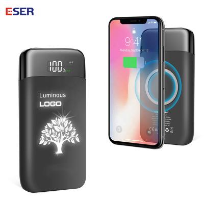 China Corporate Gifts Wireless Charging Power Bank Portable Wireless Charging Bank with LED Logo for sale