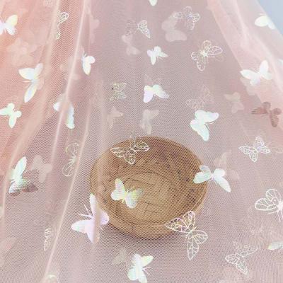 China New Design Anti-static Season Rainbow Color Butterfly Ombre Foil Net Tulle Fabric for sale