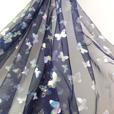 China New Design Anti-Static Season Navy Color Butterfly Ombre Foil Tulle Fabric for sale