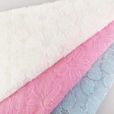 China Kids Style Anti-Static Drip Embroidered Mesh Fabric With Sequin for sale