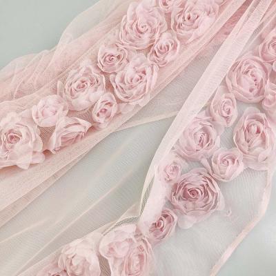 China Shrink-Resistant 3D Embroidery Lace Mesh Fabric For Evening Dress for sale