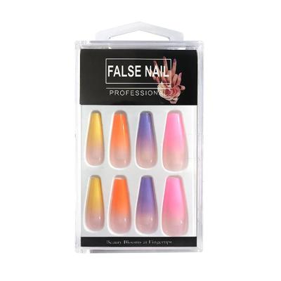 China 20/24pcs/Set Design Rainbow Gradient Coffin Fak Long Nails False Nail Art Tips Colorful Beauty Artificial European Full Ballerina Nail for sale