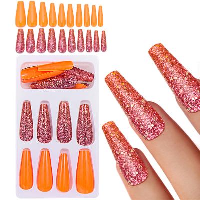 China 24PCS Leopard Print French Fak Nail French Ballet Coffin Coffin Nail French Dark Green Fake Long Ballerina Nail for sale