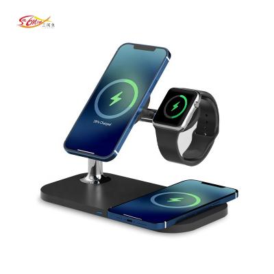 China Magnetic Mobile Phone 15W 3In1 Qi Fast Charging Wireless Charging Station For Iphone for sale