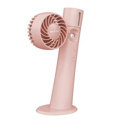 China 90 Degree Rotation Mist Spray Fan Handheld Cooler Mini Modern Simple Portable USB Desktop Fan With Led Light for sale