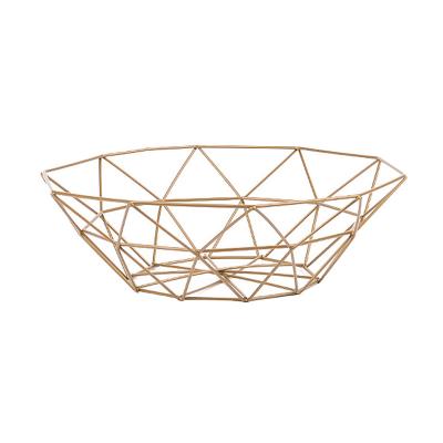 China Viable Creative Geometric Office Storage Basket Fruit Vegetable Metal Locker Kitchen Decor Iron Cavity Desktop Basket for sale