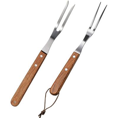 China Easily Cleaned High Quality Wooden Handle Barbecue Tools Stainless Steel BBQ Fork for sale