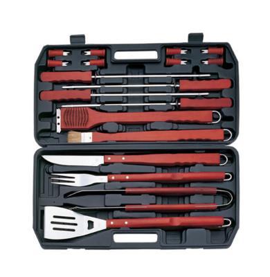 China Convenient Easily Cleaned 18 Piece BBQ Tool Kit Stainless Steel BBQ Tool Box Set With Wooden Handle for sale