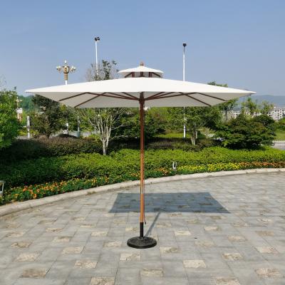 China Sun Shade Double Canopy Wood Market Square Patio Umbrella Parasol White for sale