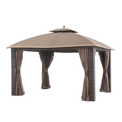 China Weather Resistant Permanent Garden Gazebo 3x3 Rattan Hard Top With Mosquito Netting for sale