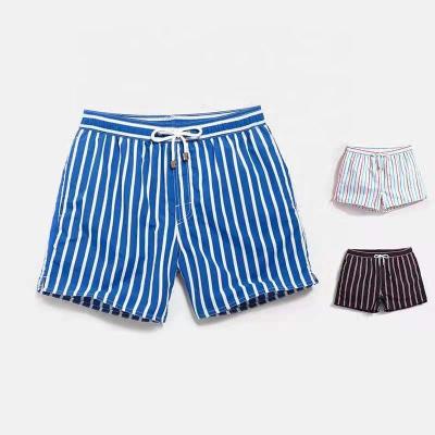 China 100% Polyester Mens Summer Beach Wear EU Size Inner Mesh Panel Urban Shorts Tuxedo Wholesale Vertical Bar Printed Swim Shorts for sale