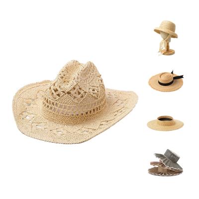 China Perimeter Soft Head Unisex Straw Hat Adults Cowboy Summer Beach Sunscreen Women Oversized Shinehats Sombrero Brim for sale