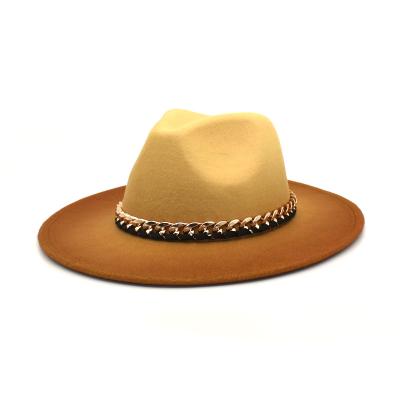 China 2022 England Style Casual Men Felt Jazz Party Hats Wide Brim Ladies Fedoras Women Church And Large Couple Fedora Hats With Metal Chain for sale