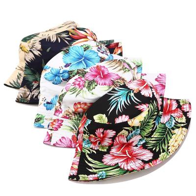 China Casual newcomer travel summer vacation beach lady outdoor flower printed double sided female cotton sun bucket hat for sale