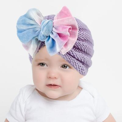 China Fashionable Infant Elastic Hairbands Infant Elastic Headbands Casual Hot Sale Soft Knitted Beanie Hat Dye Tie Bow Hat for sale