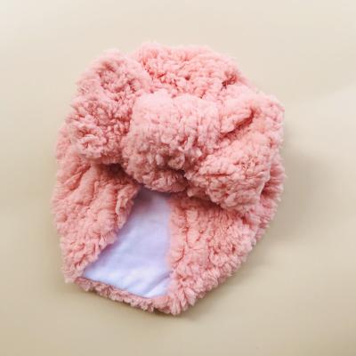 China Autumn Winter Warm Baby Thick Head Wrap Cowl Newborn Baby Hat Solid Color Bowknot Plush Turban Casual Soft Lambs Wool Beanie Hat for sale