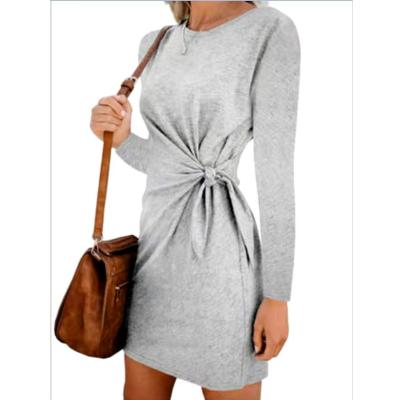 China Hot Selling Anti-Static Women Slim Dresses Fall Long Sleeve Dress O-Neck Tight Waist Women Dresses Casual for sale