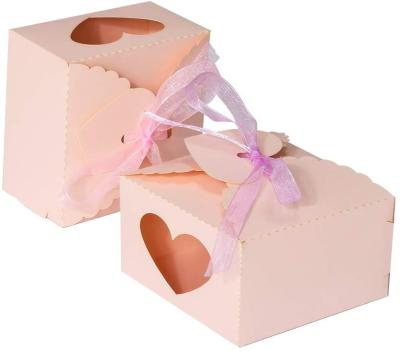 China Recycled Materials Wedding Candy Gift Box With Ribbon And Heart Shaped Tag Paper Gift Box With PVC Window For Wedding for sale