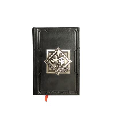 China Custom Metal Logo Hard Cover Dotted Journal PU Leather Notebook Eco-friendly Paper with Elastic Band and Ribbon for sale