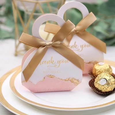 China Recycled Materials Birthday Wedding Party Gift Box Pink Gift Bag Chocolate Candy And Gift Paper Bags With Ribbon for sale