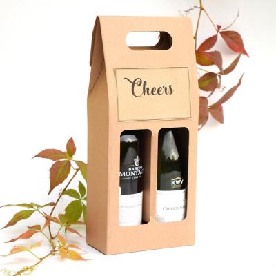 China Recyclable 2 Pack Brown Corrugated Paper Kraft Paper Bottle Wine Box Packaging Bag Holder for sale