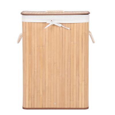 China Low Price Professional Bamboo Square Art Minimalist Removable Liner Large Airtight Laundry Basket With Sections for sale