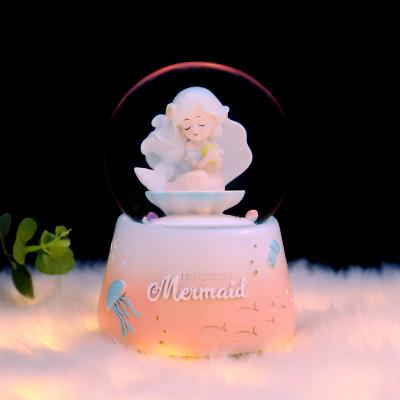 China Creative National Gift Gradient Pearl Shell Lantern Mermaid Ocean Princess Snow Crystal Ball Living Room Lighting Water Polo for sale