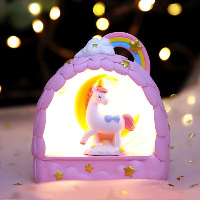 China Creative Gift Night Light Manufacturers New Student Gift Desktop Decoration Pink Girl Unicorn Heart Star World Lamp Decoration for sale