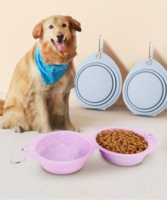 China Portable Collapsible Travel Dog Feeding Drinking Pet Sustainable Double Silicone Pudding Mixing Bowl for sale