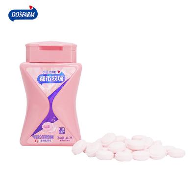 China Hot Selling Sugar Free Mint Peach Sugar Free Mint Flavor Hard Tablet Candy With Center Filling Fizzy Pill In Portable Bottle for sale