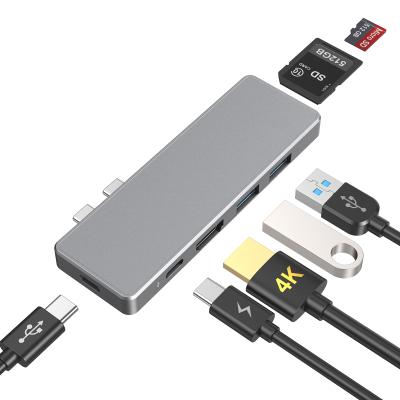 China Suitable Price Aluminum Alloy 7-in-1 USB C Hub Adapter Good Quality Hub USB 3.0 Connect Port Type C Data Transfer Hub DZC1042 for sale