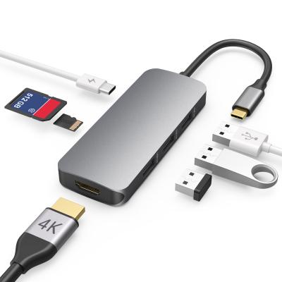 China 7-in-1 Multifunctional USB-C Hub with Power Delivery 4K HD Reader Output Port SD/TF Cards PD Charging Port and 3 USB 3.0 Ports DZC1060 for sale