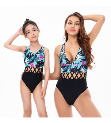 China Hot Selling QUICK DRY Family One Piece Matching Swimwear Mother and Daughter Swimwear Hollow Out Kids Girl Outing and Ladies Beach Wear for sale