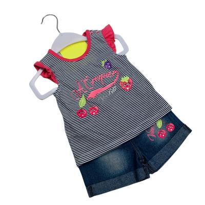 China Summer Anti-Shrink Clothing Baby Fashion Two Piece Outfit Sets Toddler Girls Tops With Jeans Denim Shorts Suit for sale