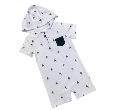 China 100% cotton cotton knitted baby boy summer fabric hooded romper baby clothes jumpsuit baby boy jumpsuit for sale