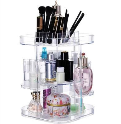 China Wholesale Viable Customized Round Clear 360 Rotating Display Stand Box Professional Makeup Organizer for sale