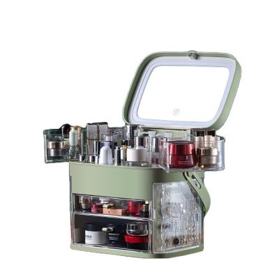 China Factory Sale Viable BPA Free Portable Makeup Storage With 2 Drawers Waterproof Dustproof Makeup Organizer With Led Mirror for sale