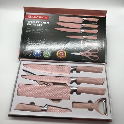 China Sustainable Color Set Kitchen Knife Wheat Straw 6-Piece Kitchen Knife Set Non-Stick Coated Kitchen Tools for sale