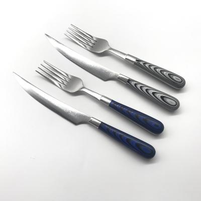 China Sustainable Damascus Steel Western Food Knife and Fork Set Steak Knife and Fork Set for sale