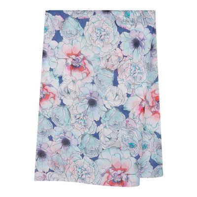 China Breathable Light Blue Floral Soft Natural Mulberry Silk Digital Printing 8mm Silk Fabric Real Silk Fabrics For Chiffon Scarf Dress for sale