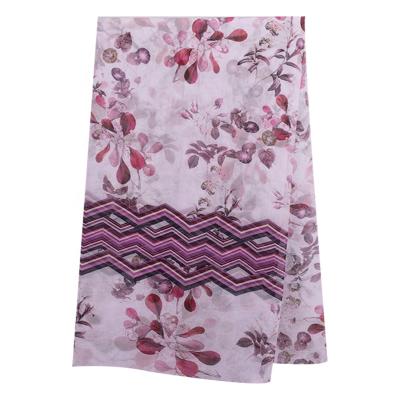 China Floral print 8mm georgette mulberry silk fabric breathable purple digital printing fabric for dress scarf 140cm width georgette fabric for sale