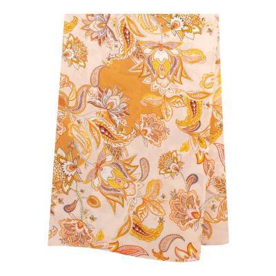 China CDC Silk Fabric 12MM Crepe De Chine Print Digital Width 100% Silk Fabrics 140cm Orange Floral Elegant Silk Fabrics 140cm Breathable For Dress for sale