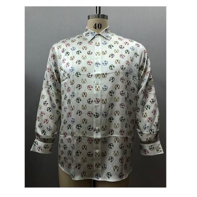 China Men's Silk Shirt 30MM Luxury Silk Satin Turn-Down Shirt 100% Pure High Quality Breathable Digital Collar Long Sleeve Silk Shirt for sale