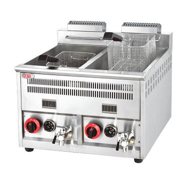 China Outdoor Commercial Stainless Steel 2 Tank 2 Basket Fryer Equipment 8+8L Gas Chip Fryer for sale