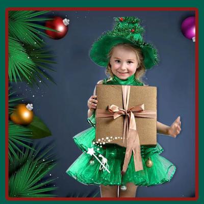 China Breathable Girl Christmas Dress Green Christmas Tree New Year's Day Dance Costume for sale