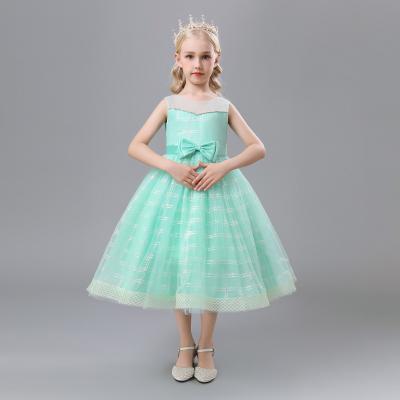 China Wholesale Sleeveless Little Girl Pageant Dress Lace Up Tulle Flower Girl Dress School Piano Performance Dress 2134 for sale