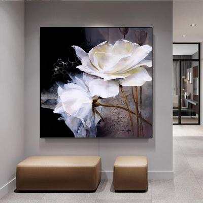 China CREATIVE White Abstract Aesthetic Rose Flower Oil Painting Posters And Prints Room Decoration Canvas Art Wall Pictures For Living for sale