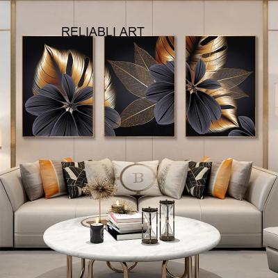 China CREATIVE Black Gold Foil Plants Modern Home Decor Abstract Poster Canvas Print Wall Art For Living Room Pictures Wall Painting for sale