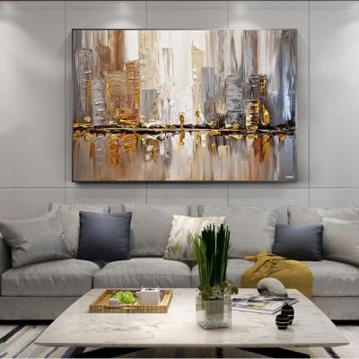 China CREATIVE abstract oil painting printed on canvas city gold posters prints landscape knife painting for living room decor factory price for sale