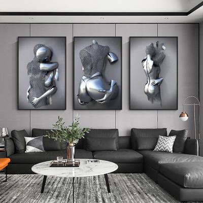 China Modern CREATIVE Metal Figure Statue Art Canvas Painting Romantic Abstract Posters Wall Pictures Home Living Room Decor Factory Price for sale